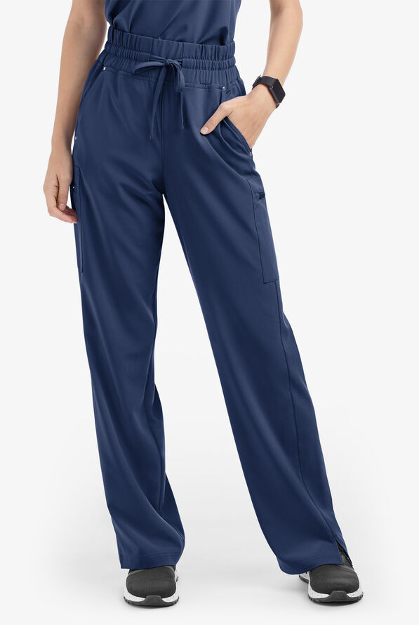 Easy STRETCH Ellie Women's 5-Pocket High Waisted Wide Leg Scrub Pants - Tall - Navy - 1