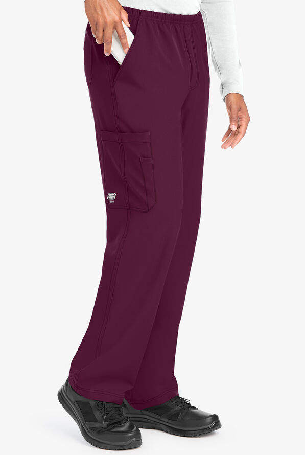 Skechers by Barco Structure Men's 4-Pocket STRETCH Cargo Scrub Pants - Wine - 1