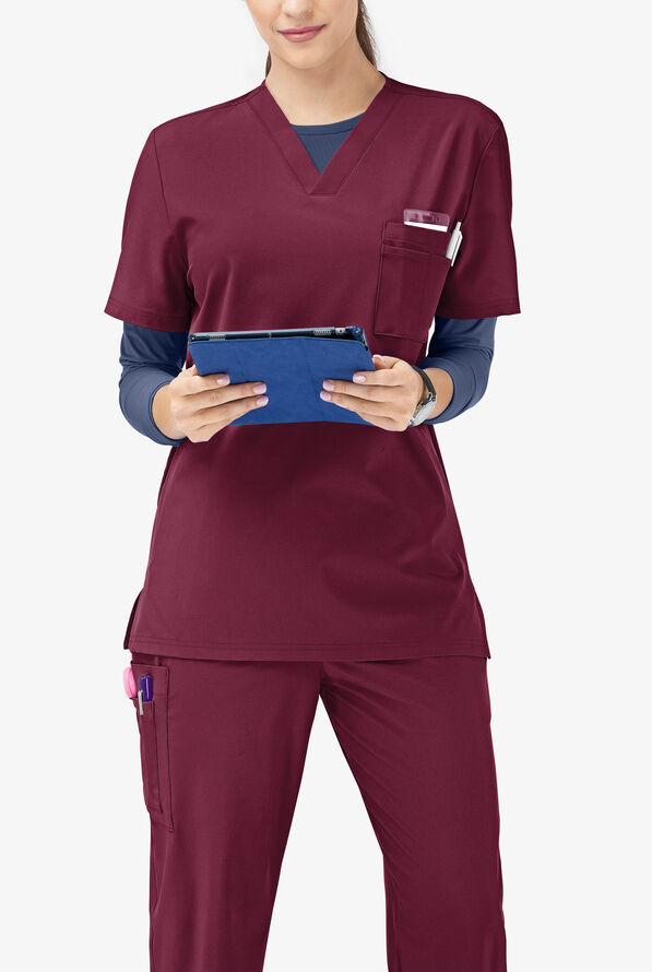 Tafford Active Stretch Unisex 8-Pocket Scrub Set - Wine - 2