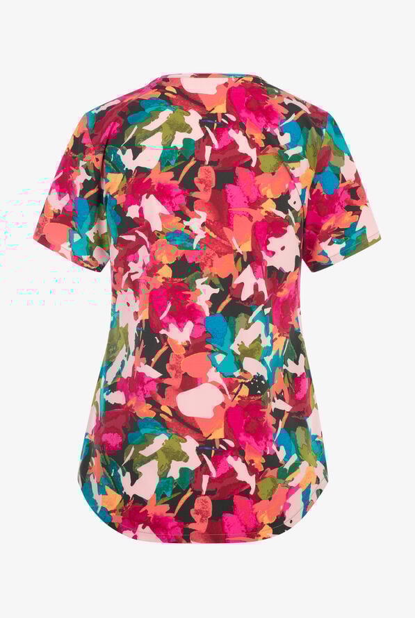 Cherokee Abstract Petals Women's 2-Pocket STRETCH V-Neck Print Scrub Top - null - 2