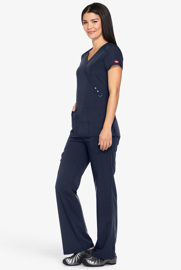 Dickies Xtreme STRETCH Women's 3-Pocket Contemporary Fit Mock Wrap Scrub Top - Navy - 3