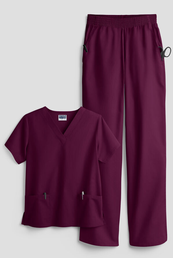 Strictly Scrubs Women's 4-Pocket Scrub Set - Wine - 1