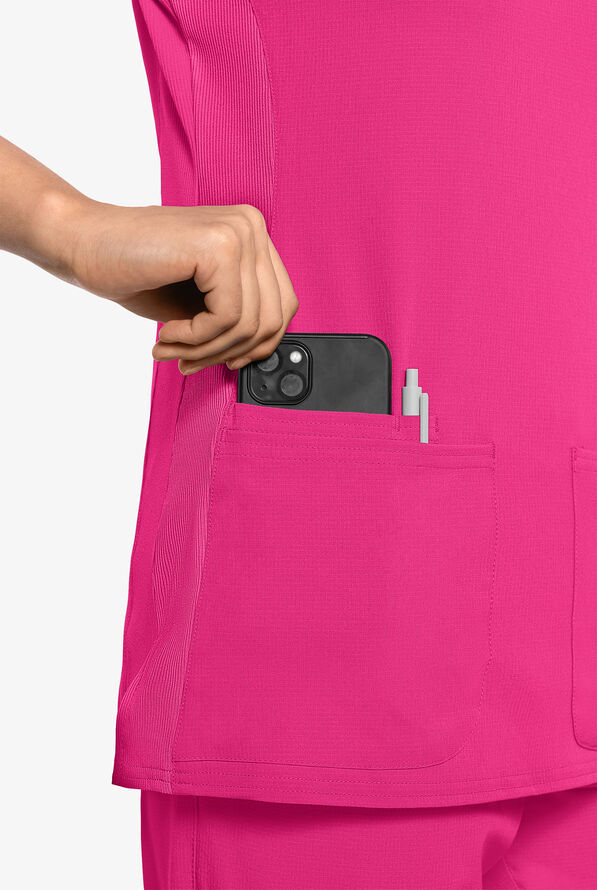 Med Couture Amp Women's 3-Pocket STRETCH V-Neck Scrub Top - Pink Power - 2