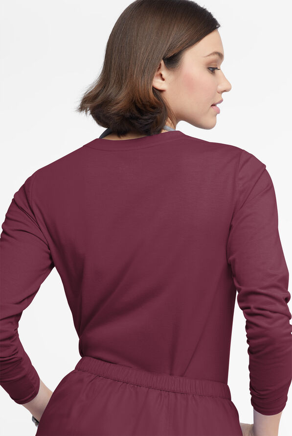Camiseta médica manga larga Butter-Soft Originals con cuello redondo para mujer - Wine - 3