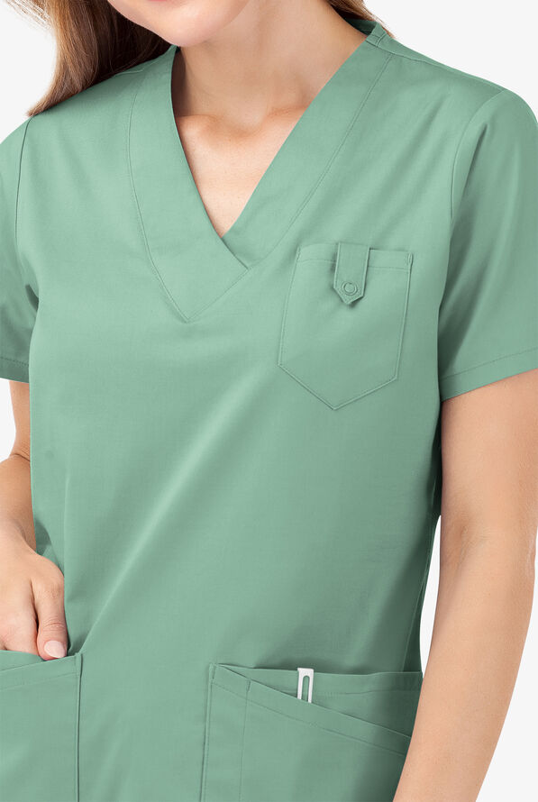 Butter-Soft STRETCH Women's 6-Pocket V-Neck Scrub Top - Water Mint - 3