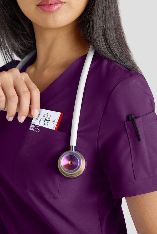 Conjunto de uniforme m&eacute;dico Easy STRETCH con 10 bolsillos para mujer - Eggplant - 4