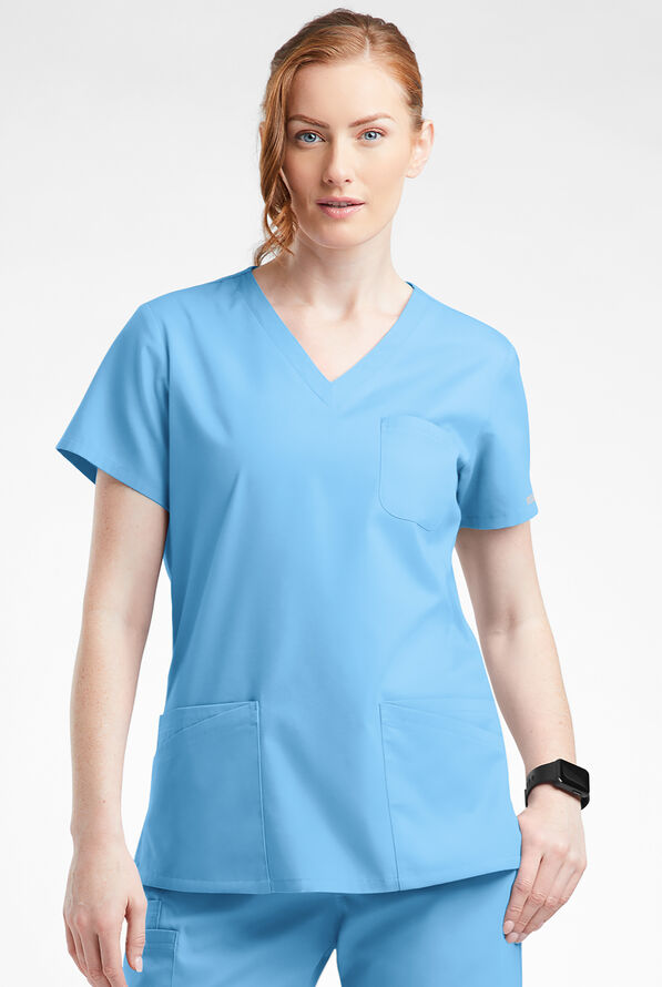 Butter-Soft Originals Women's 7-Pocket Curved V-Neck Scrub Top - Blue Oasis - 2