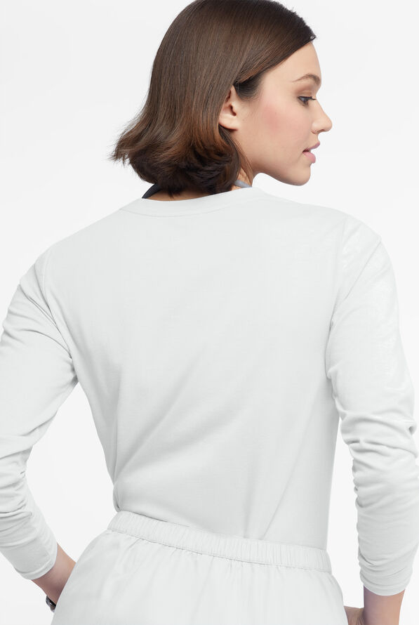 Butter-Soft Originals Women's STRETCH Cotton-Rich Long Sleeve Crew Neck Knit Underscrub - White - 3