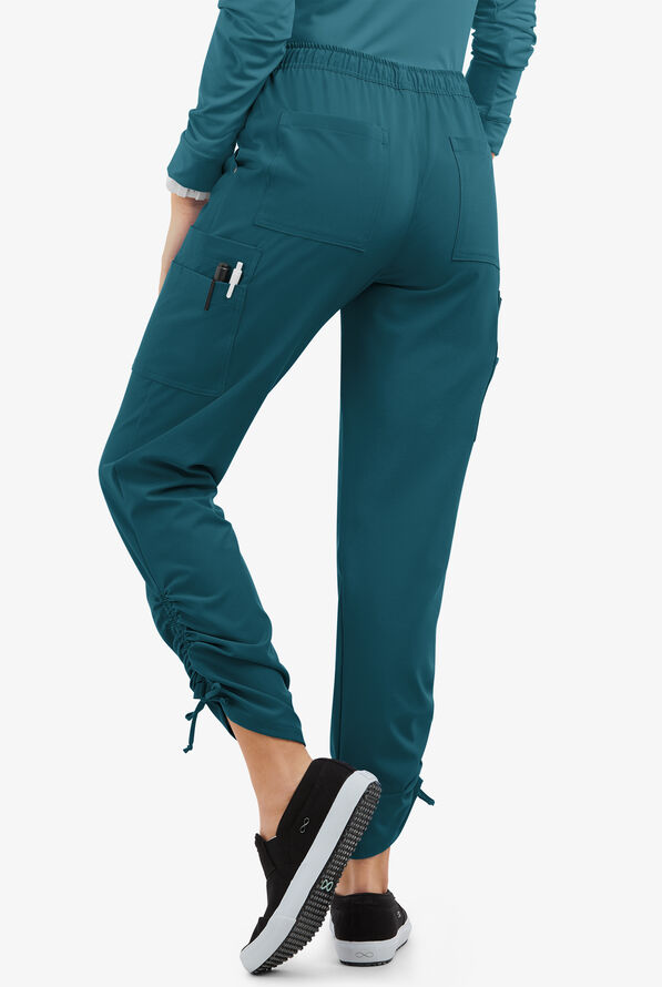 Easy STRETCH Halle Women's 11-Pocket Ruched Leg Jogger Scrub Pants - Caribbean Blue - 4
