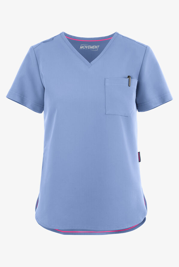 MOVEMENT by Butter-Soft Ceti Women's 1-Pocket V-Neck Tuck-In STRETCH Scrub Top - Ceil Blue - 1