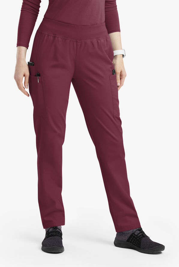 Pantalón médico Butter-Soft Originals de tiro medio estilo yoga con piernas entalladas y 5 bolsillos para mujer - Wine - 1