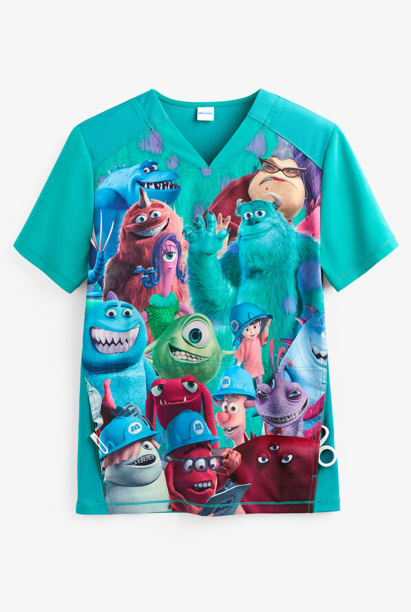 Tooniforms Monsters Party Mike and Sully Unisex 1-Pocket STRETCH V-Neck Print Scrub Top - null - 1