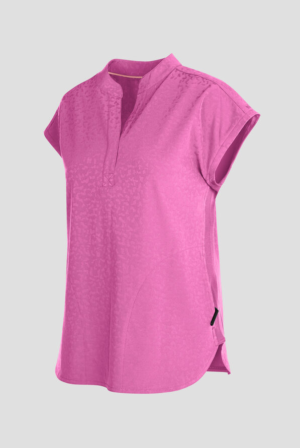 Zavate Ava Therese Cheetah Jacquard Piper Women's 2-Pocket STRETCH Dolman Sleeve Scrub Top - Bubblegum - 3