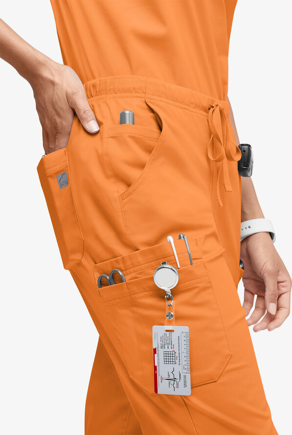 Butter-Soft STRETCH Women’s 10-Pocket Mid Rise Straight Leg Scrub Pant - Tall - Apricot Crush - 3