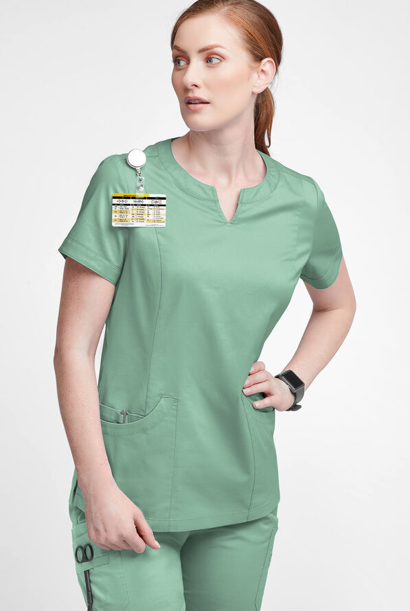 Butter-Soft STRETCH Women's 4-Pocket Notch Neck Scrub Top - Water Mint - 2