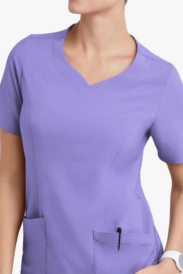 Easy STRETCH Aisha Women's 2-Pocket Sweetheart Neckline Scrub Top - Blueberry Crush - 3