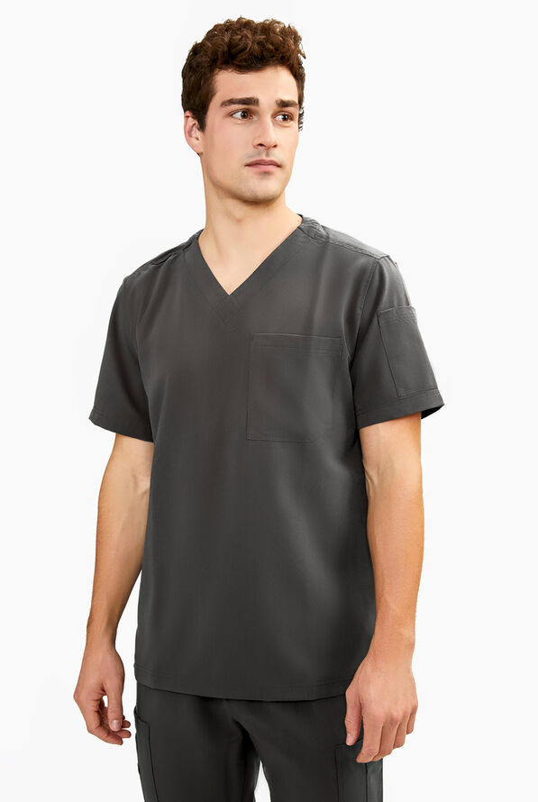 Keswi Men's 2-Pocket V-Neck Scrub Top - Pewter - 1