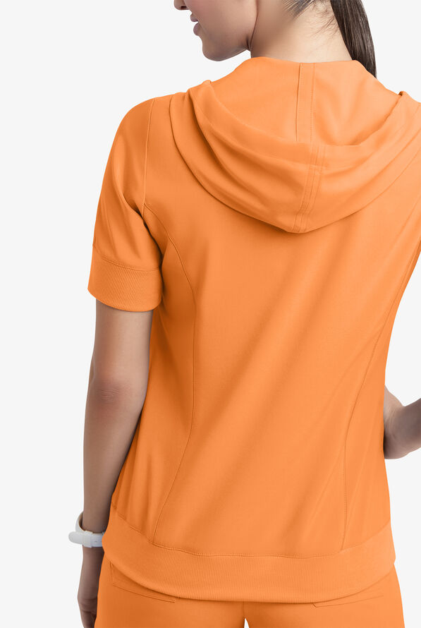 Easy STRETCH True Women's 3-Pocket Short Sleeve Pull-Over Scrub Hoodie - Apricot Crush - 4