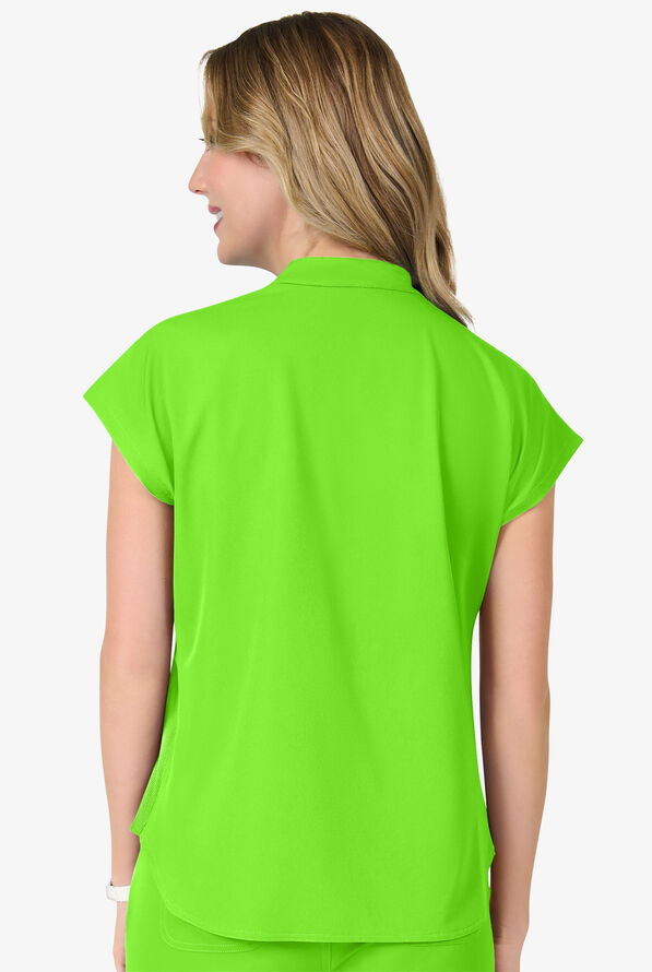 Zavate Ava Therese Piper Women's 2-Pocket STRETCH Dolman Sleeve Mandarin Collar Scrub Top - Electric Green - 3