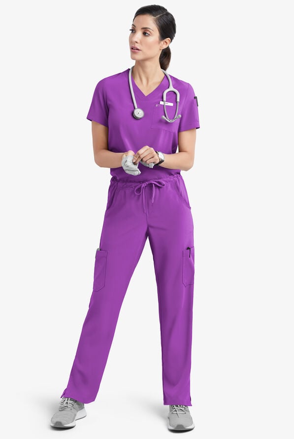 Blusa m&eacute;dica Easy STRETCH Chloe con cuello en V y 3 bolsillos para mujer - Fresh Purple - 2