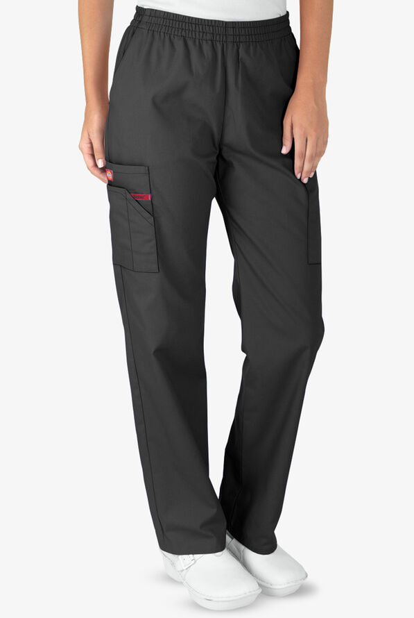Dickies EDS Signature Women's 6-Pocket Classic Fit Pull-On Scrub Pants - Petite - Black - 1