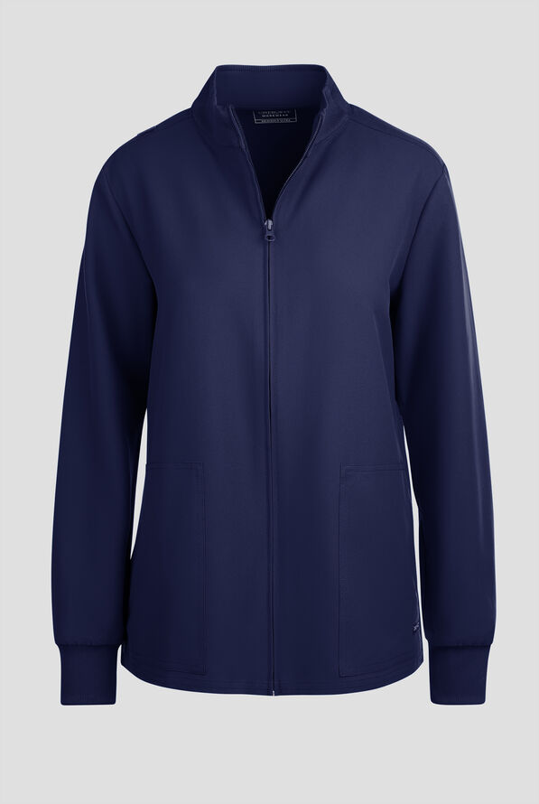 Cherokee Workwear Originals Ultra Women's 2-Pocket Crew Neck Zip Front Scrub Jacket - Navy - 1