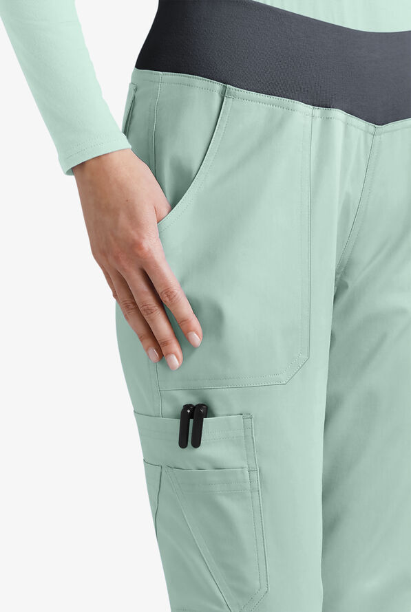 Butter-Soft STRETCH Women's 10-Pocket Active Yoga Scrub Pants - Tall - Eucalyptus Leaf/Pewter - 3