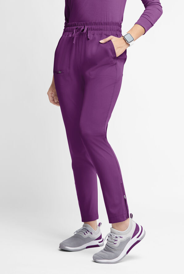 WhisperLite ISLA Women's 5-Pocket Tapered Scrub Pants - Eggplant - 1