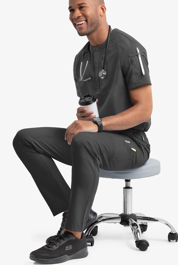 Camisa médica MOVEMENT by Butter-Soft Nash Henley STRETCH con botones a presión y 2 bolsillos para hombre - Pewter - 5