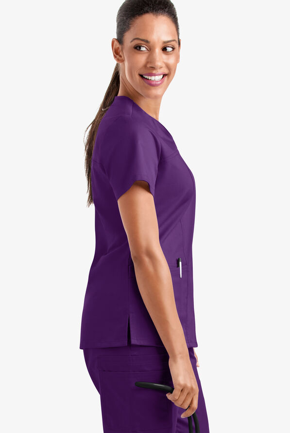 Butter-Soft STRETCH Women's 4-Pocket Sweetheart Neck Scrub Top - Eggplant - 4