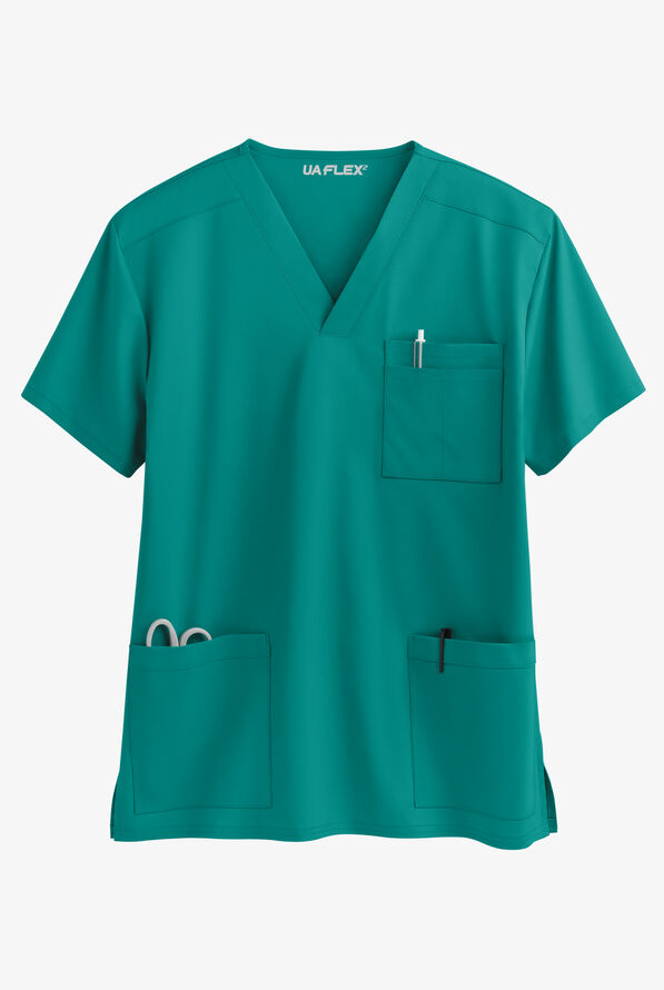 UA Flex2 Unisex 5-Pocket V-Neck STRETCH Scrub Top - Teal - 1