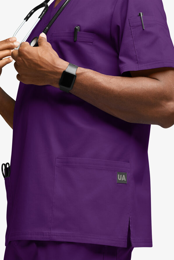 Butter-Soft STRETCH Men's 6-Pocket V-Neck Scrub Top - Eggplant - 3