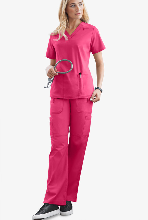 Butter-Soft STRETCH Women's 10-Pocket Drawstring Scrub Pants - Tall - Fuchsia - 2