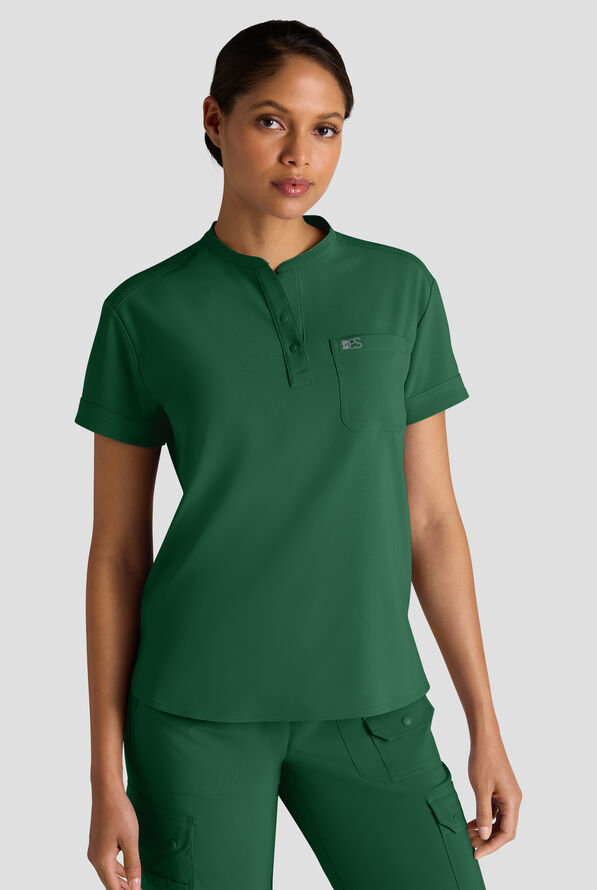 Easy STRETCH Bella Women's 1-Pocket Henley Scrub Top - Hunter - 1