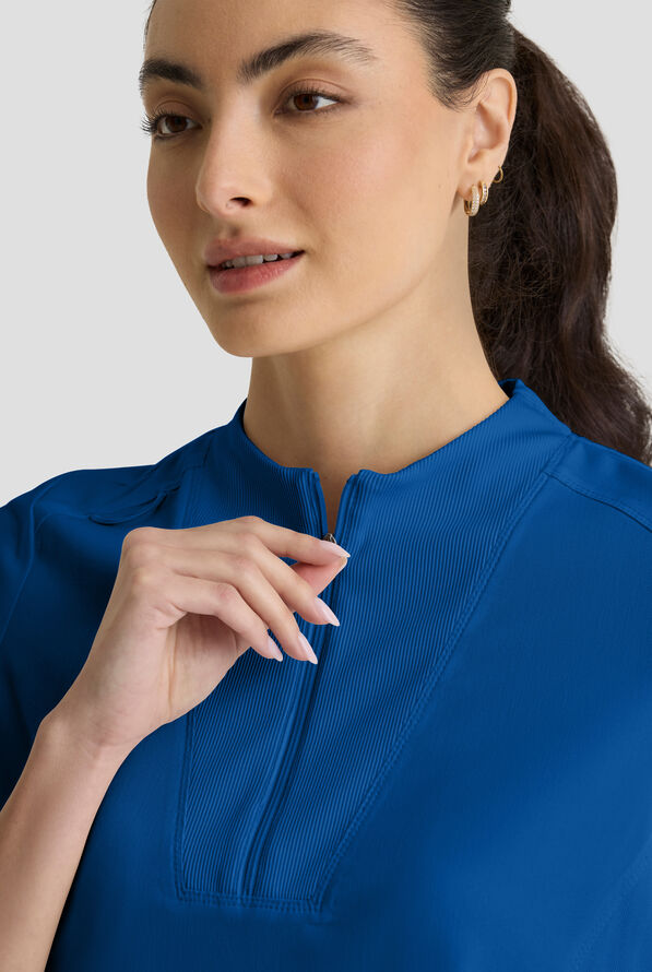 Grey's Anatomy&trade; by Barco Spandex STRETCH Kristi Women's 2-Pocket Quarter Zip Collar Neck Scrub Top - Royal - 5