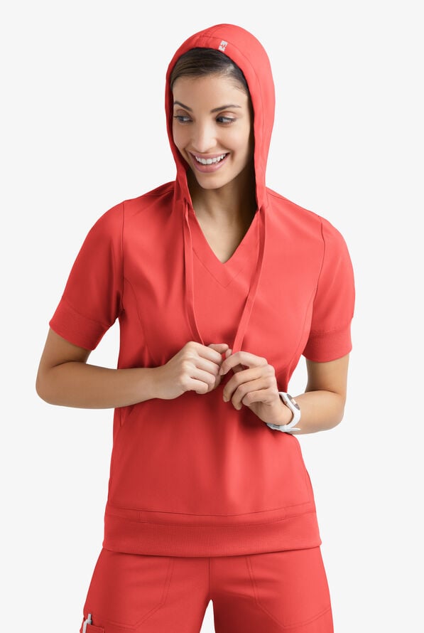 Sudadera m&eacute;dica manga corta Easy STRETCH True con capucha y 3 bolsillos para mujer - Spiced Coral - 3