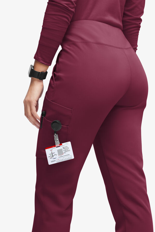 Movement by Butter-Soft Carina Women’s 7-Pocket Skinny Yoga Inspired  Scrub Pant - Petite - Wine - 2