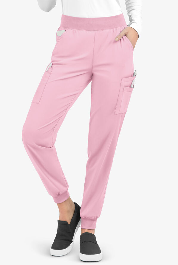 Easy STRETCH Mila Women's 7-Pocket Jogger Scrub Pants - Tall - Pink Peony - 1