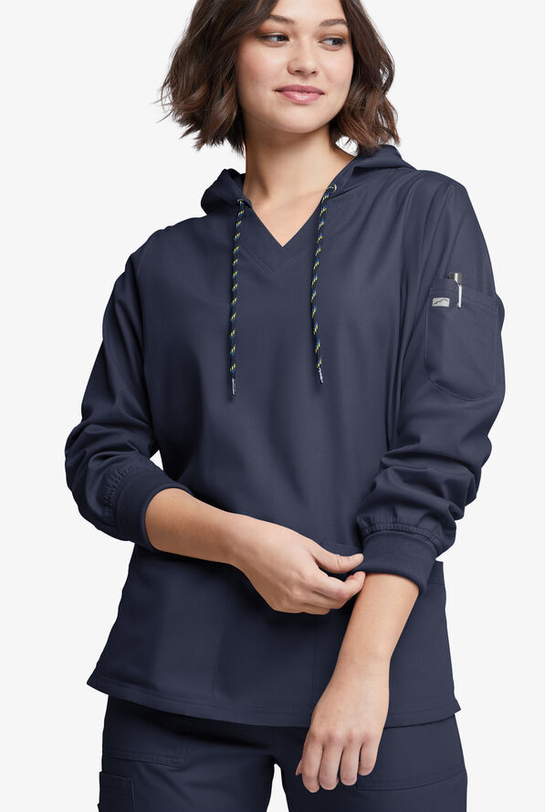 Strictly Scrubs Women's 5-Pocket Long Sleeve Pullover Hoodie - Navy - 2
