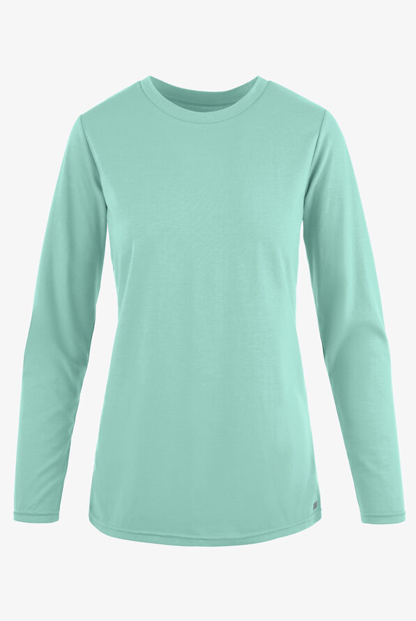 Butter-Soft Originals Women's STRETCH Cotton-Rich Long Sleeve Crew Neck Knit Underscrub - Water Mint - 1