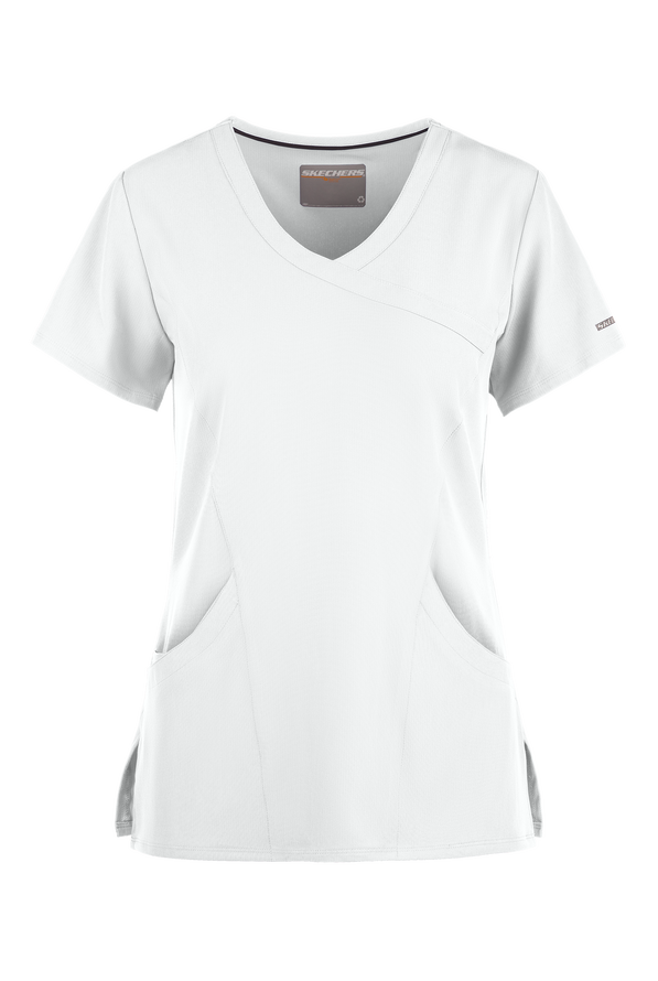 Blusa médica Skechers by Barco Reliance STRETCH estilo cruzado con 3 bolsillos para mujer - White - 1