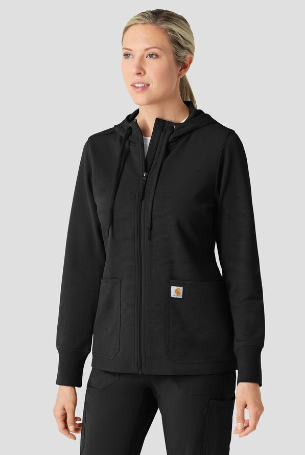 Carhartt Force Rugged Flex Women's 4-Pocket Zip Waffle Hoodie Scrub Jacket - Black - 4