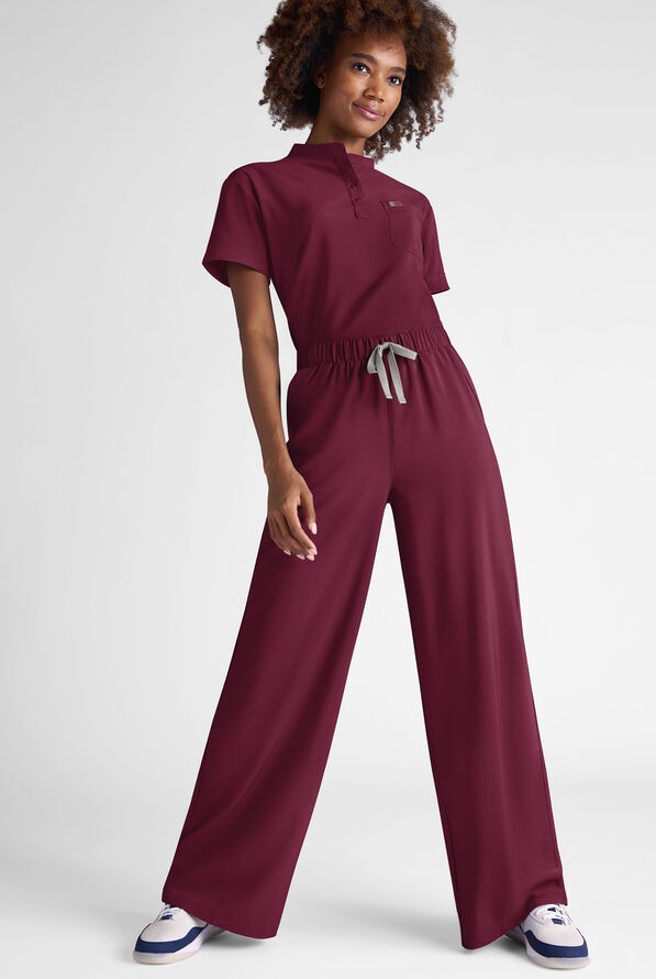 Easy STRETCH Hunter Women's 6-Pocket Relaxed Fit Wide Leg Scrub Pant - Wine - 3