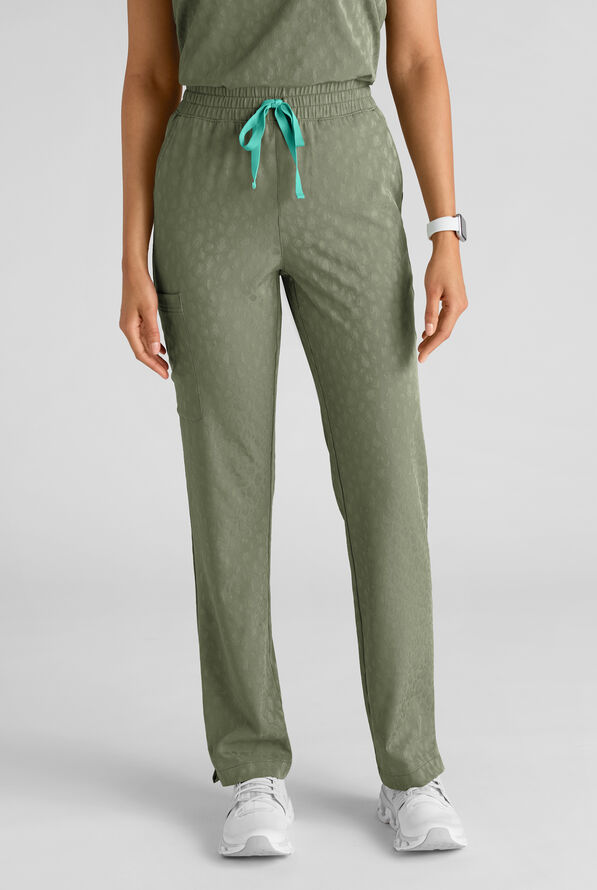 Easy STRETCH Naya Women's Jacquard 6-Pocket Straight Leg Scrub Pant - Olive Leaf - 1