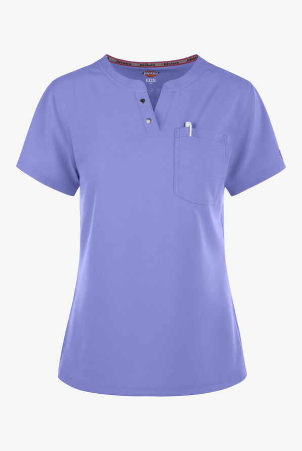Dickies EDS NXT Women's 1- Pocket Tuck In Henley Scrub Top - Ceil Blue - 1