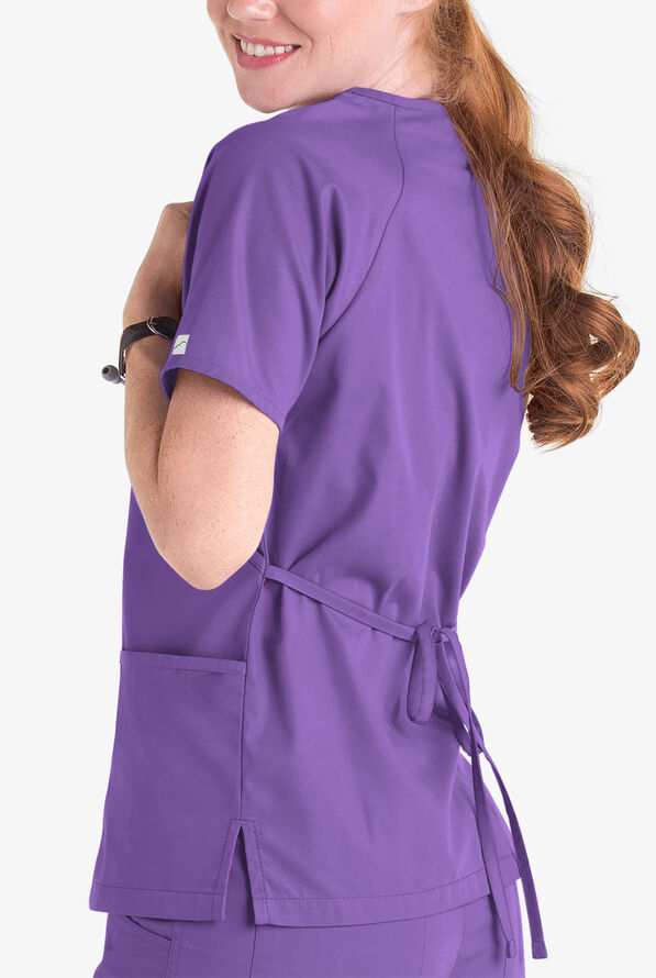 Butter-Soft Core Women's 2-Pocket Solid Mock Wrap Scrub Top - Purple Glow - 4
