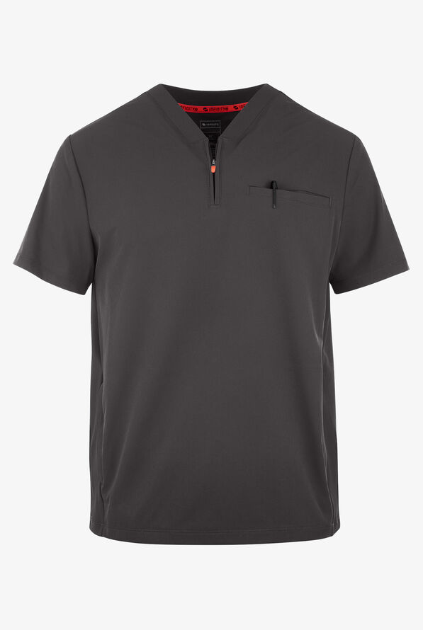 Infinity GNR8 Men's 3-Pocket STRETCH Rib-Knit Panel Zip Placket V-Neck Scrub Top - Pewter - 1