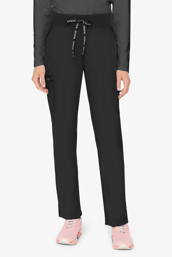 Med Couture Touch Women's 6-Pocket STRETCH Jersey Knit Waist Drawstring Cargo Yoga Scrub Pants - Black - 1