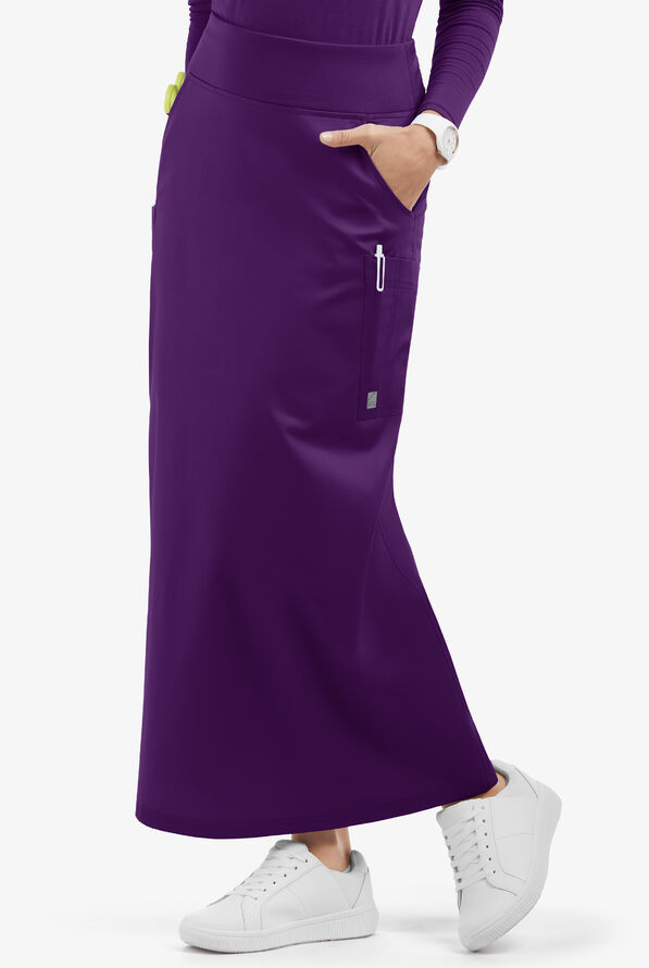 Butter-Soft STRETCH Women's 3-Pocket Ankle Length Scrub Skirt - Eggplant - 1