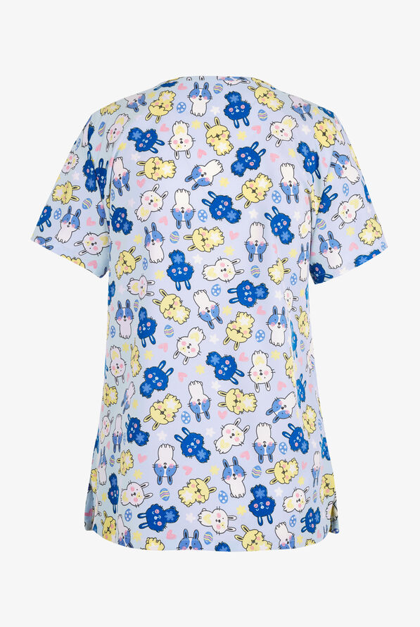 Tasha and Me Funny Bunny Women's 2-Pocket STRETCH V-Neck Print Scrub Top - null - 2